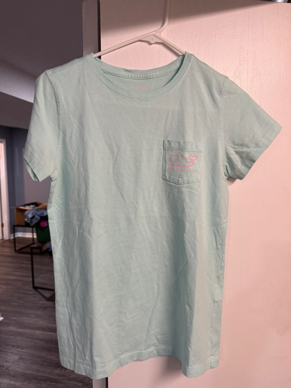 Vineyard Vines Light Mint Tee with Pink Whale Pocket Logo